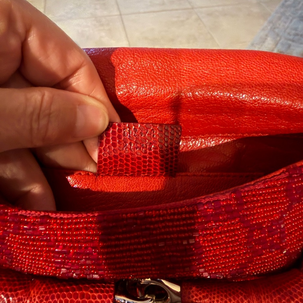 Gucci red Crystal GG beaded handbag with lizard skin and silver horsebit - Picture 11 of 11